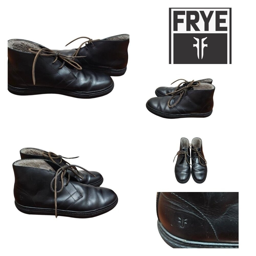 FRYE Shearling Leather Boots Black US 10 Winter Men  Shoes